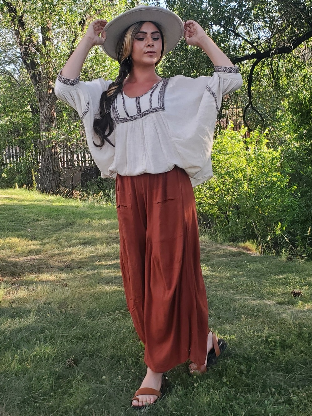 Poetic Threads Meena Mahal Malia Palazzo Pants Rust Flax Boho Lagenlook S/M